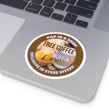 Load image into Gallery viewer, FREE ISLAND COFFEE w BLUEBERRY MUFFIN Purchase  Round Stickers, Indoor\Outdoor
