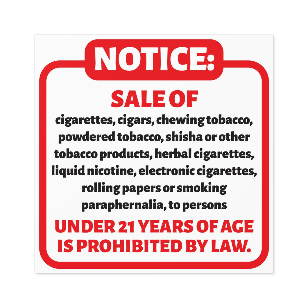 Tobacco Compliance Stickers, Warning Labels, Legal Signage, Indoor/Outdoor Use, Business Signage