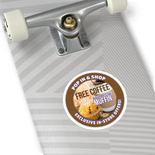 Load image into Gallery viewer, FREE ISLAND COFFEE w BLUEBERRY MUFFIN Purchase  Round Stickers, Indoor\Outdoor
