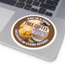 Load image into Gallery viewer, FREE ISLAND COFFEE w BLUEBERRY MUFFIN Purchase  Round Stickers, Indoor\Outdoor
