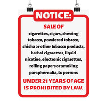 Load image into Gallery viewer, Tobacco Regulation 8x10 Poster, Notice Sign for Businesses, Tobacco Compliance
