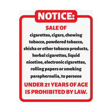 Load image into Gallery viewer, Tobacco Regulation 8x10 Poster, Notice Sign for Businesses, Tobacco Compliance

