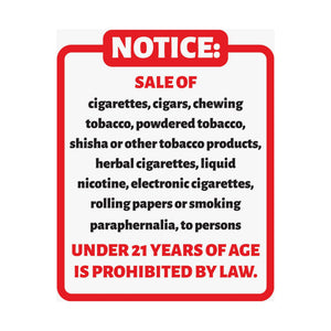 Tobacco Regulation 8x10 Poster, Notice Sign for Businesses, Tobacco Compliance